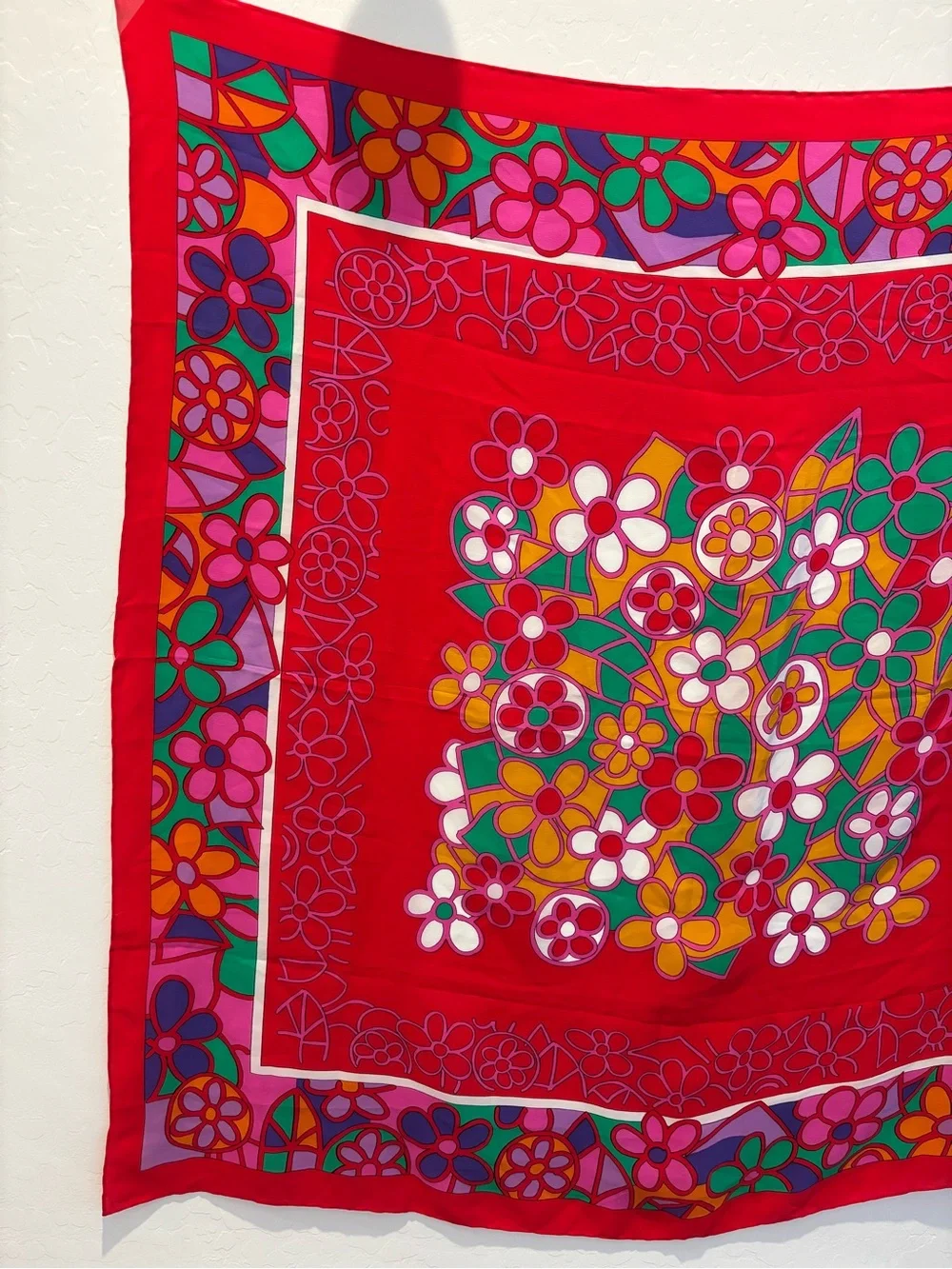 Marja Kurki Design Bright Floral Red Silk Scarf